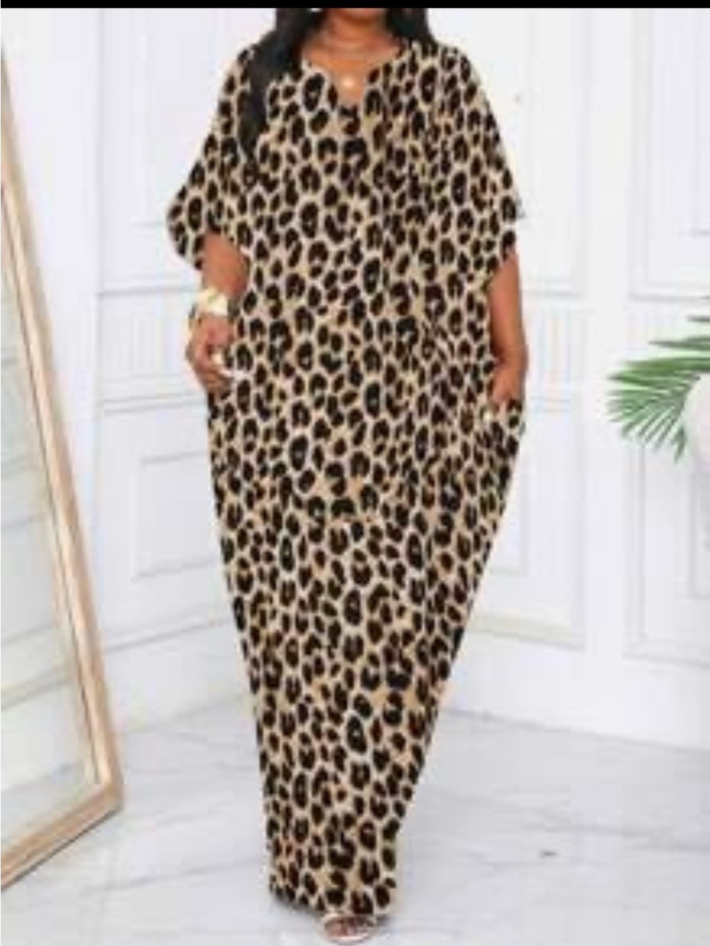 Leopard Print Maxi Dress - Tan/Black Comfortable Caftan